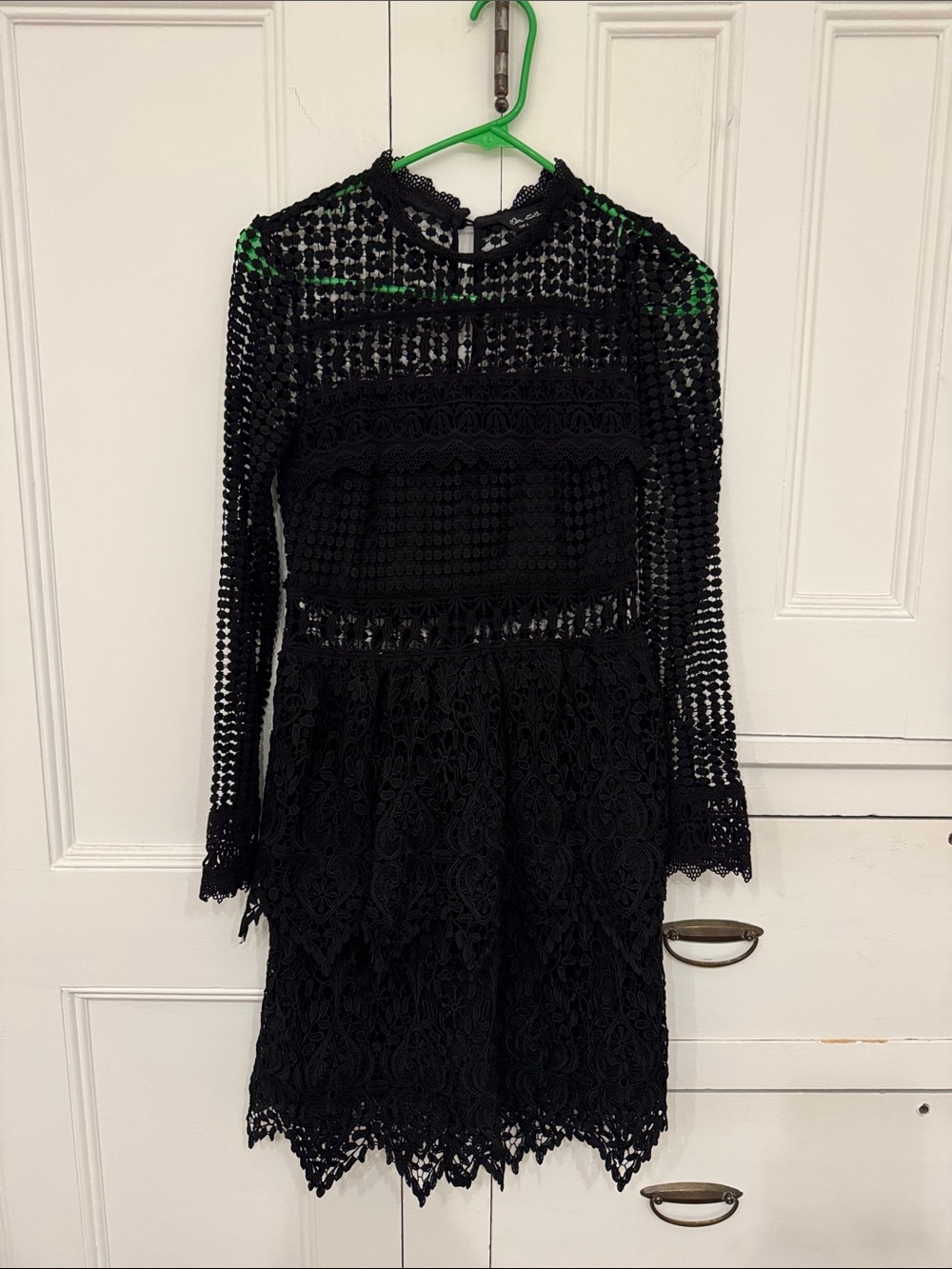 MISS SELFRIDGE BLACK LACE CROCHET LONG SLEEVE DRESS SZ 2